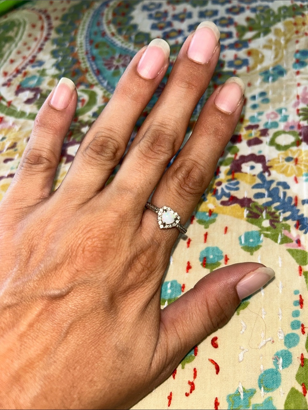 Macy’s Silver Opal and Diamond Heart Ring Size 5